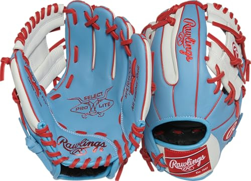 Rawlings Select Lite Youth Baseball Glove Player Models | Sizes 12.25 | Multiple Styles Series-Guante de béisbol, Niños, Carlos Correa | Pro I Web-Columbia Azul/Blanco, 10.5 | Infield