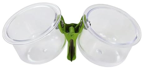 MagiDeal Bird Feeding Cups Bird Food and Water Bowls Clip on Double Cups Small Transparent Parrot Feeders for Budgies African Greys