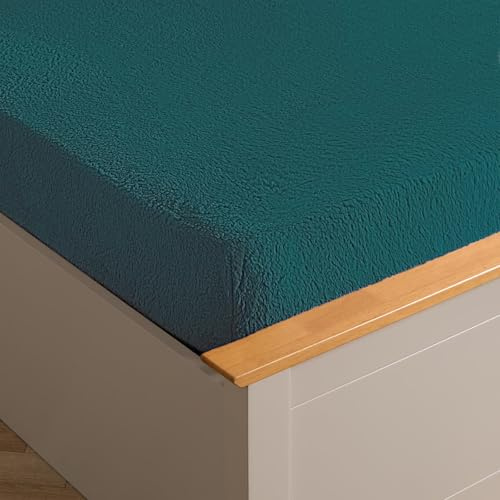 Brentfords Teddy Fleece Fitted Sheet, Easy Care Soft Warm Thermal Super King Fitted Sheet Deep Pocket 25cm Shrinkage & Fade Resistant Teddy Bear Bedding, Teal