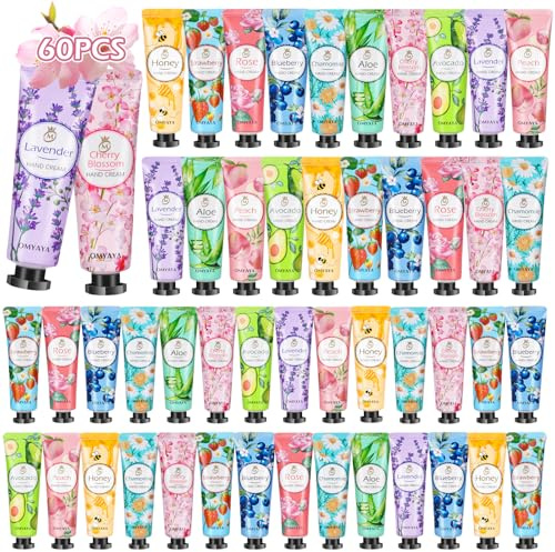 Creme Main, 60 Creme Cadeau Femme, Coffret Cadeau Mini Crèmes pour Les Mains, Petite Creme Main Hydratante pour Mains et Pieds pour Peaux Très Sèches, Cadeau pour Femmes, Maman, Anniversaire, Noël