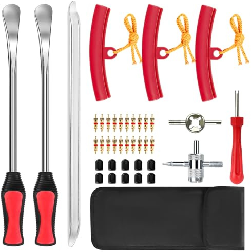 REAQUE 40 Pcs Neumáticos De Palanca De Neumáticos, Incluye Desmontables, Protector de llanta, núcleos de válvula y Llaves de Repuesto, Adecuado para Motocicletas, Bicicletas y automóviles.