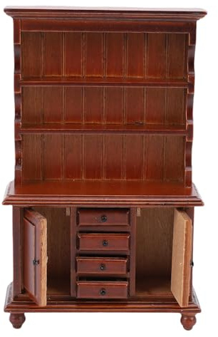 RASTKY Armoire Miniature Exquise à L'échelle 1/12 pour Maison de Poupée avec Tiroirs et Portes Fonctionnels pour Affichage de Maison de Poupée ou Décoration de Table en Bois de Bouleau (Bordeaux)
