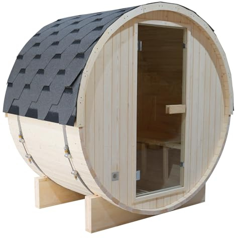 Amocane Customize Outdoor Barrel Steam Sauna Rooms, 2-10 Person Canadian Traditional Wood Steam Saunas with 220V Electric Stove, Wood Burning Stove Tempered Glass Sauna Kits, Backrest Headrest(0-195℉)