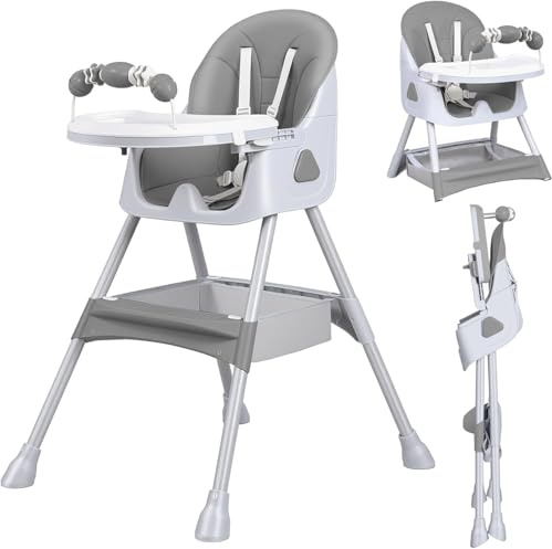 UBRAVOO 3-in-1 Babyhochstuhl, Kinderstuhl Klappbar Baby Hochstuhl ab 6 Monate, Umwandelbarer Ess- und Spielhochstuhl mit Doppellagigem Essteller und Spielzeugregal