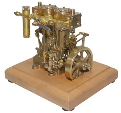 Steam Engine Model Kit That Run, 3.7c Mini Retro Vertical Double-cylinder Reciprocating Double-acting Steam Engine Model Toys with Speed Reducer for Physics Science Education(M30)