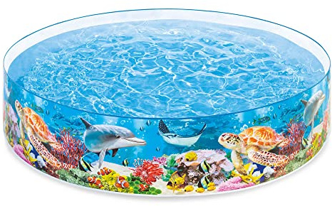 Intex Deep Sea Blue 8 Feet x 18 Inch SnapSet Instant Round Plastic Above Ground Swimming Kiddie Pool for Ages 3 Years and Up, Blue