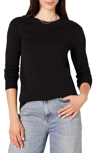 Amazon Essentials Pull À Col Rond 100 % Coton (Disponible en Grande Taille) Femme, Noir, XL