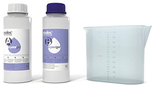 Kit de cristalgel de 2 litros, gel de silicona transparente cristalino de dos componentes, sellos aislantes cajas cajas de derivación, paquetes 2 botellas 1 litro + jarra
