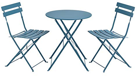 [en.casa] Conjunto Mesa y Sillas Jardín Caprile Juego de Bistró 3 Piezas Mesa de Centro con 2 Sillas Plegables para Terraza Balcón Patio 71 x 60 cm Acero - Turquesa