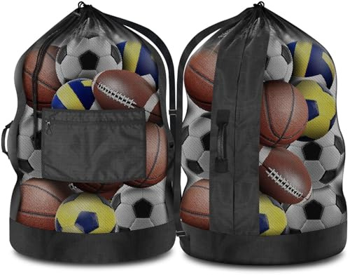 BROTOU Extra Large Sports Ball Bag, Upgrade Thicken Ball Bags for Coaches, Adjustable Shoulder Strap and Hanging Ears with Handle, Mesh Sports Bag for Holding Basketball, Volleyball, Swimming Gear