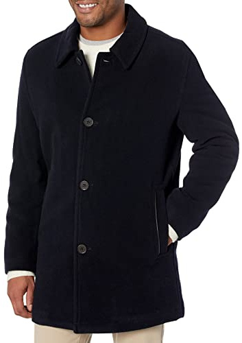 Cole Haan Men's Button Up Wool Plush Car Coat, Navy, Small