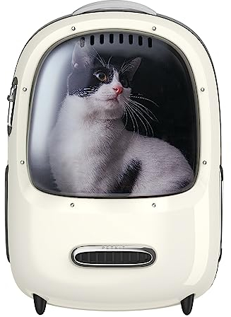 PETKIT Rucksäcke für Hunde & Katzen-Rucksack, Eingebauter Lüfter und LED-Licht für geräumige Belüftung und geringes Gewicht. (Keine Mobile Stromversorgung)(Milchig)