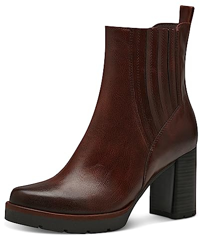 MARCO TOZZI Damen Chelsea Boots aus Kunstleder mit Absatz, Braun (Chestnut), 38