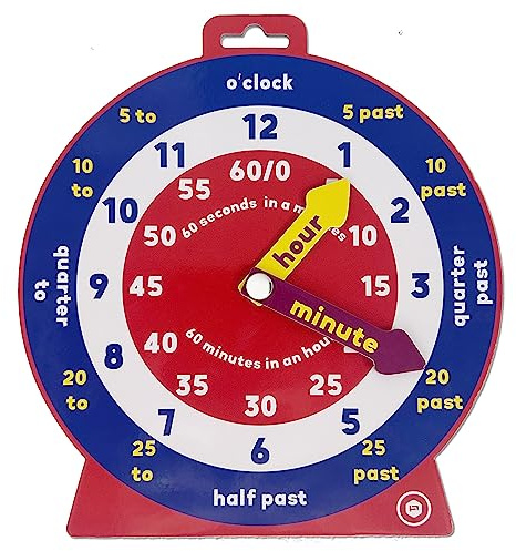Early Learning Educational Teaching Clock with Moveable Hands and Magnetic Back. Helps Children Learn to tell the Time, for Classrooms and Home Learning