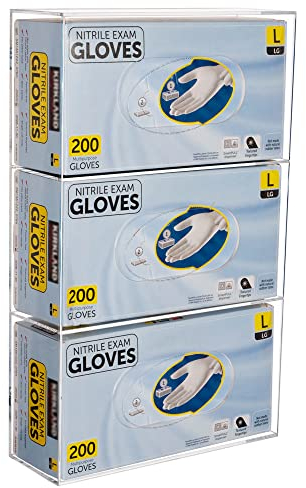 KOEMEHR Wandhalter für Einmalhandschuhe (für 3 Boxen), 3-Fach Acryl Handschuhhalter Handschuhspender - Handschuhbox Halterung für Vinyl, Latex, Nitril, Einweghandschuhe, Transparent