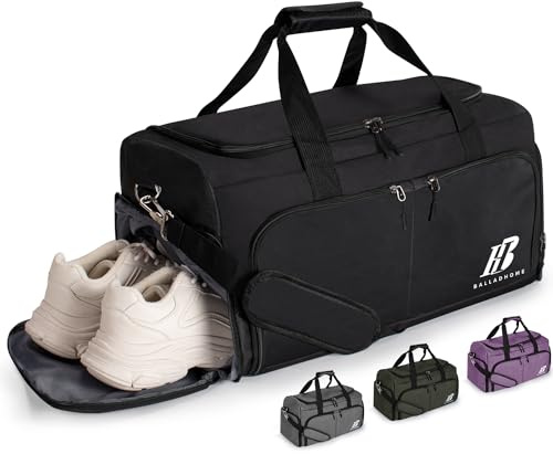 Borsone Palestra Uomo Donne Borsa Sportiva con Scomparto per Scarpe e Tasca Bagnata Borsone da Viaggio Borsone Piscina Fitness Weekend Duffel Bag Borsa per Palestra, Sport, Viaggio (42L, Nero)-U