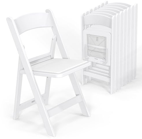 VINGLI Resin Folding Chairs with Cushion, Foldable Plastic Chair with Comfortable Padded Seats, Perfect for Event Party Indoor Outdoor, White, 8 PC
