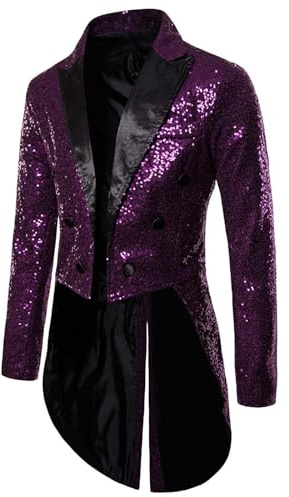 KBOPLEMQ Disfraz de director de circo para hombre, uniforme de lentejuelas, chaqueta de frac, abrigo, blazer brillante, espectáculo, disfraz de danza, fiesta temática, O Púrpura, L