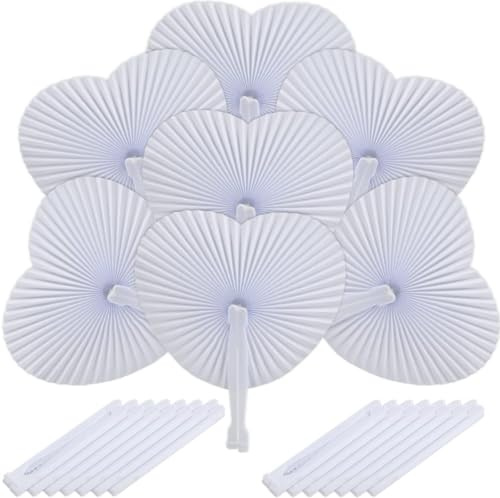 openspaceshop 60 Pezzi Ventagli Matrimonio, Ventagli Pieghevoli Bianchi, Ventagli di Carta a Forma Cuore Wedding Bag Decorazione Matrimonio, Pieghevoli Portatili Decorazioni di Nozze Ventagl