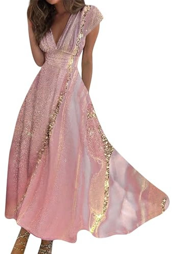 Robe Femme Chic Et Élégante Pour Mariage, Cocktail, Été Bohème - Longue Robe d'Hiver, Mère De La Mariée, Princesse Rose XL