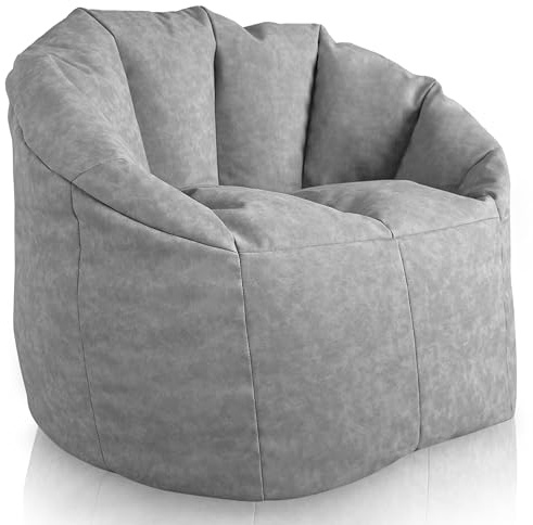 Aiire Sillon Puff Salon de Lujo - [85x85x75] Sofa Puf Moderno en Polipiel Premium - Puffs con Relleno Incluido para Adultos o Decoracion Habitacion Juvenil - Bean Bag Chair Infantil XXL Gris