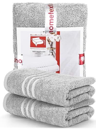 DecoHomeTextil Handtuch-Set 2 Handtücher 50 x 100 cm in Hellgrau aus 100% Baumwolle, hochwertig, kuschelweich und saugstark