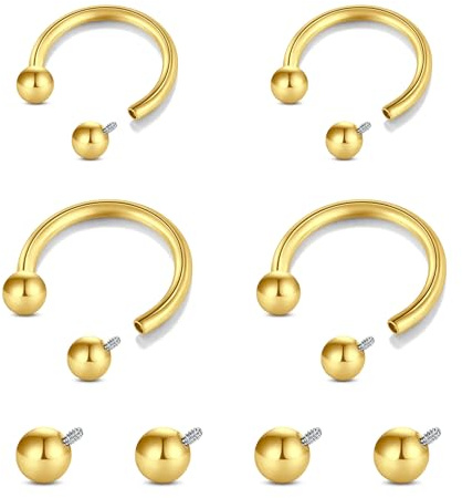 Longita Gold Septum Ring Internally Threaded Septum Rings 16g Septum Piercing Surgical Steel Septum Jewelry Septum Nose Rings 16 gauge Small Septum Ring 8mm 10mm Horseshoe with Replacement Balls