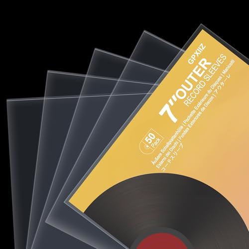 GPXIIZ Vinylfodral Yttre 7 Tum, 50x Kristallklara LP Vinyl Skivfodral | 3 Mil Tjock Högdensitets polypropylen, Plast skyddande Record Vinyl Sleeves Passar för 7 EP-skivor, Syrafri, 190 mm x 190 mm