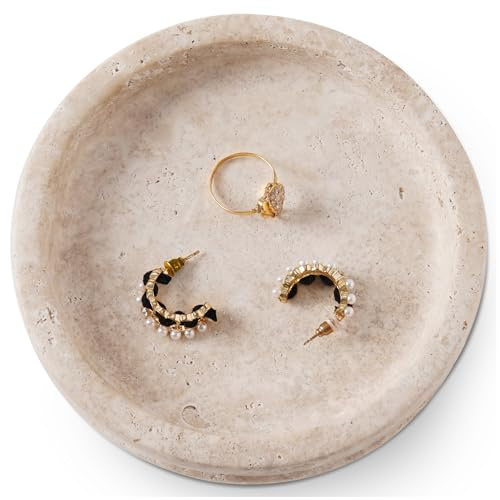 SPESHSTONES Plato de mármol para joyería, Soporte para Anillos Hecho a Mano de 5 Pulgadas, Bandeja de Piedra para Collares, aretes y Organizador de perfumes, Plato Decorativo para decoración