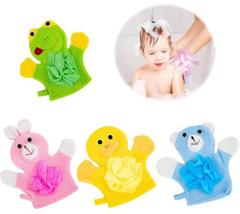 EnixwH 4 Stück Waschlappen Baumwolle mit Tiermotiv, Cartoon Waschlappen Frottee für Kinder, Doppeltem Verwendungszweck Waschhandschuh, für Kinderduschen (22×23 cm)