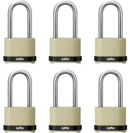 Guliffen Heavy Duty Combination Padlock, Outdoor Combo Lock Weatherproof, Pad Locks with Long Shackle for Locker, Shed, Garage, Gate, Fence, 6 Pack