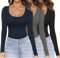 Ekouaer 3er Pack Thermo Shirt Damen Basic Langarmshirt Damen Set Slim Fit Basic Tops Sexy Langarmshirt Navy Blau/Dunkel Grau/Schwarz XXL