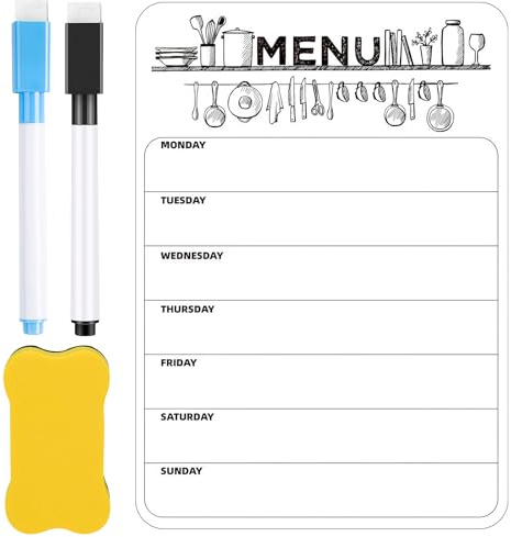 UOCAI Matplanerare vecka avtorkbar magnetisk med 2 färgmarkörer och 1 magnetisk tavla suddgummi schema veckoplanerare avtorkningsbar, magnettavla kylskåp, menyplanerare för hushåll och kontor