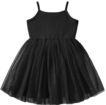 Dioshark Flickklänning för sommar ärmlös bomull spagettiremmar fluffig tyll prinsessklänningar småbarn barn tutu klänning solklänning vardaglig outfit för barn 2-7 år, Svart, 6-7 År