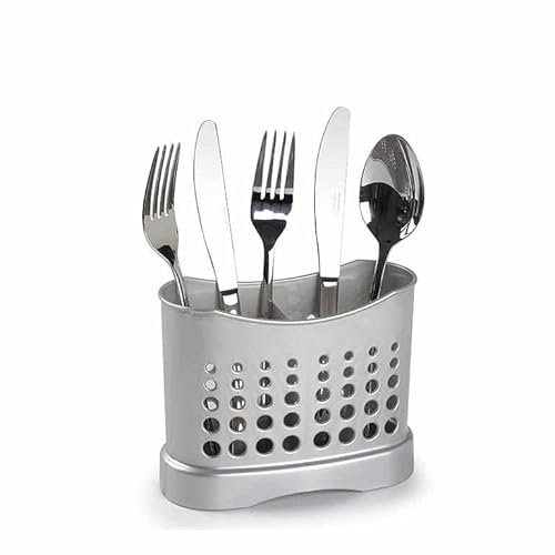 CHEFZOCO Escurridor Cubiertos de Cocina, Escurre Cubiertos, Porta Cubiertos y Cucharas, Escurrecubiertos para Fregadero de Cocina, 16,5 cm Ancho x 8 cm Largo x 13 cm Alto, Plástico, Gris