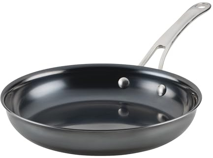 Anolon Everlast N2 Carbon Steel Frying Pan/Skillet with Helper Handle, Compatible with All Cooktops, Metal Utensil Safe, 10 Inch Open Fry Pan - Black