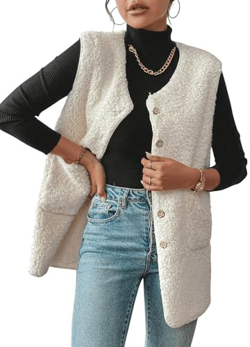 CheChury Chaleco Polar Largo Mujer Chalecos Largos Sin Mangas Chaleco de Forro Polar Teddy Mujer Talla Grande Invierno Chaqueta Chaquetón Cuello En V Fleece Chaleco Felpa Bolsillo Oversize Casualal