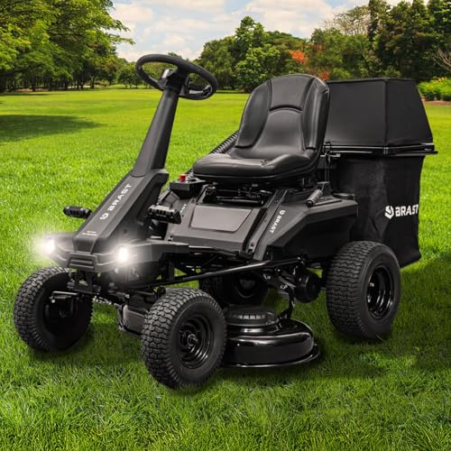 BRAST Akku Rasentraktor Aufsitzmäher | 48V - Elektroantrieb mit 75Ah Batterie | Elektrostart | XXL Schnittbreite 92cm | 4in1-Funktion | 150L Fangkorb | für große Rasenflächen 1.000-5.000 m²
