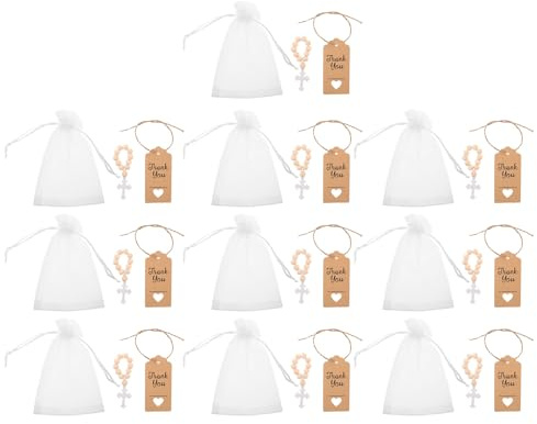 MAGICLULU 10 Set Set 10 Rosari Battesimali in Legno Croce per Battesimo, Piccoli Rosari Cattolici come Idee Regalo per Cerimonie Religiose