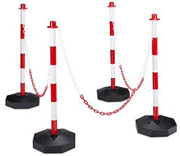 Relaxdays Set da 4 Paletti di Delimitazione, Barriere Eventi e Feste, Dissuasore Parcheggio, 82x112x28 cm, Rosso Bianco