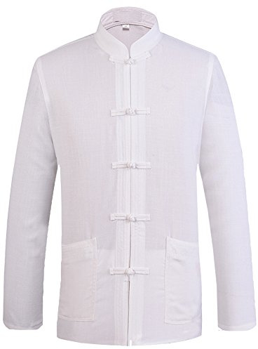 ZooBoo Chinese Tang Suit for Men Kung Fu Clothing Tops Martial Art Cotton Shirt(White, L)