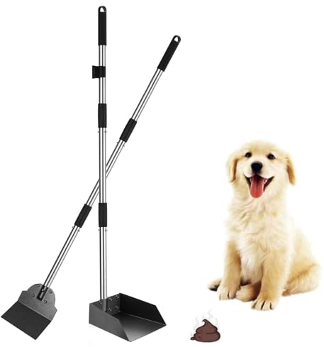 SCENEREAL Dog Pooper Scooper for Yard - Tray & Spade Set, Long Handle Metal Detachable Poop Scooper for Large Medium Small Dogs, Pet Waste Removal Scoop with No Bending for Outdoor Grass, Dirt Gravel