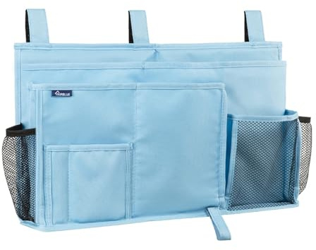 Surblue Comodino Caddy Appeso Letto Organizzatore Borsa Portaoggetti 8 Tasche Azzurro