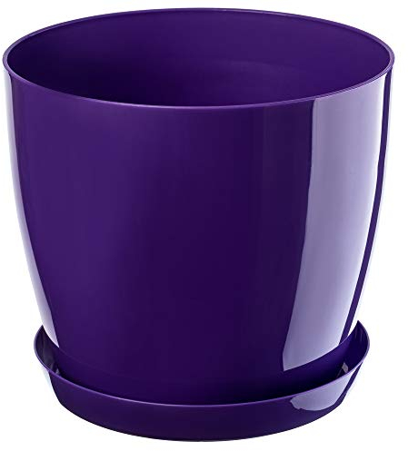 KADAX Élégant pot à fleurs/plantes avec soucoupe Forme ronde et élégante En plastique léger Pour l’intérieur et la maison Cache-pot pour fleurs, plantes Ø 12 cm Violet