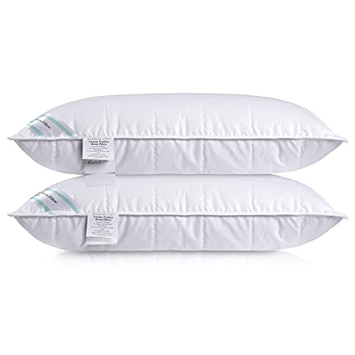 Threads For Bed Natural Feather & Down Pillows Pack of 2, Luxury Sleeping Pillow with Downproof Dual Layer Cover, Medium/Soft Density Support Pillow For Back & Side Sleeper - 19x29