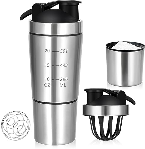 ROCKY&CHAO Shaker à Protéines en Acier Inoxydable Avec Ballon D'agitation Bouilloire à Mouvement Durable Fitness Bouchon étanche à Double Échelle