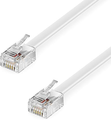 deleyCON 1m Câble Téléphonique RJ11 Câble Modulaire 6P4C Câble Western RJ11-RJ11 Câble Plat Prise Téléphonique Modem Routeur Fax ISDN DSL VDSL Internet Blanc