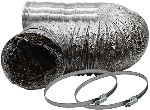 Aluminium Flexible Hose Kit 5m / 100mm with 2 Clamps - Lightweight Non-Insulated - for Dryer Vent, Kitchen Fan, Bathroom Fan, Greenhouse or Grow Tent