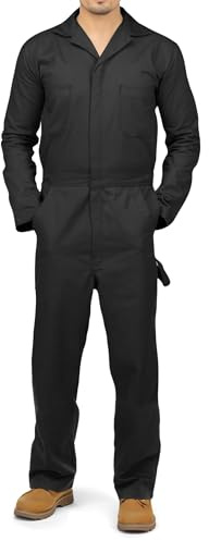 NY Threads Men’s Twill Coverall Relaxed Fit Long Sleeve Utility Work Wear, Medium, Black