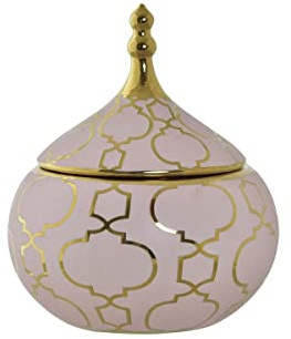 DKD Home Decor Caja-joyero Color Rosa y Dorado, de Porcelana (14 x 14 x 17 centímetros)